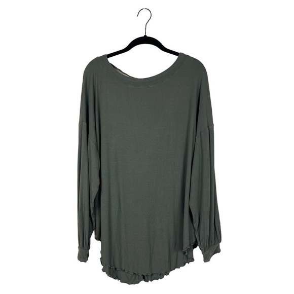 Free People Army Green Shimmy Shake Open Back Long Sleeve Top Size S - Picture 1 of 9